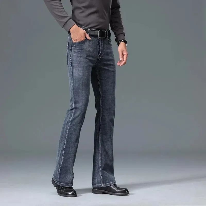 2026 Autumn And Winter Men's Mid Waist Micro Flared Jeans High-End Loose And Comfortable Blue Gray Casual Pants