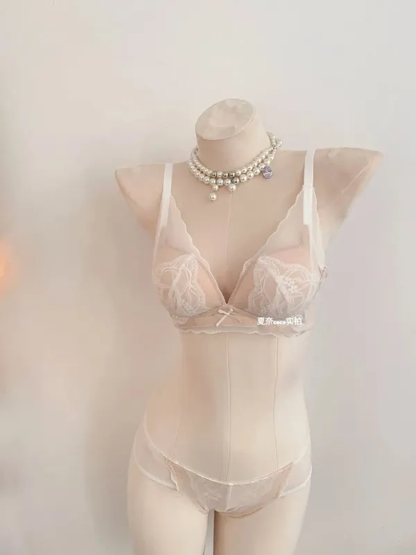 Set reggiseno senza fili in pizzo morbido stile francese da donna push up seno piccolo sollevamento coppa piena set di lingerie comfort regolabile sexy da indossare ogni giorno — image 12