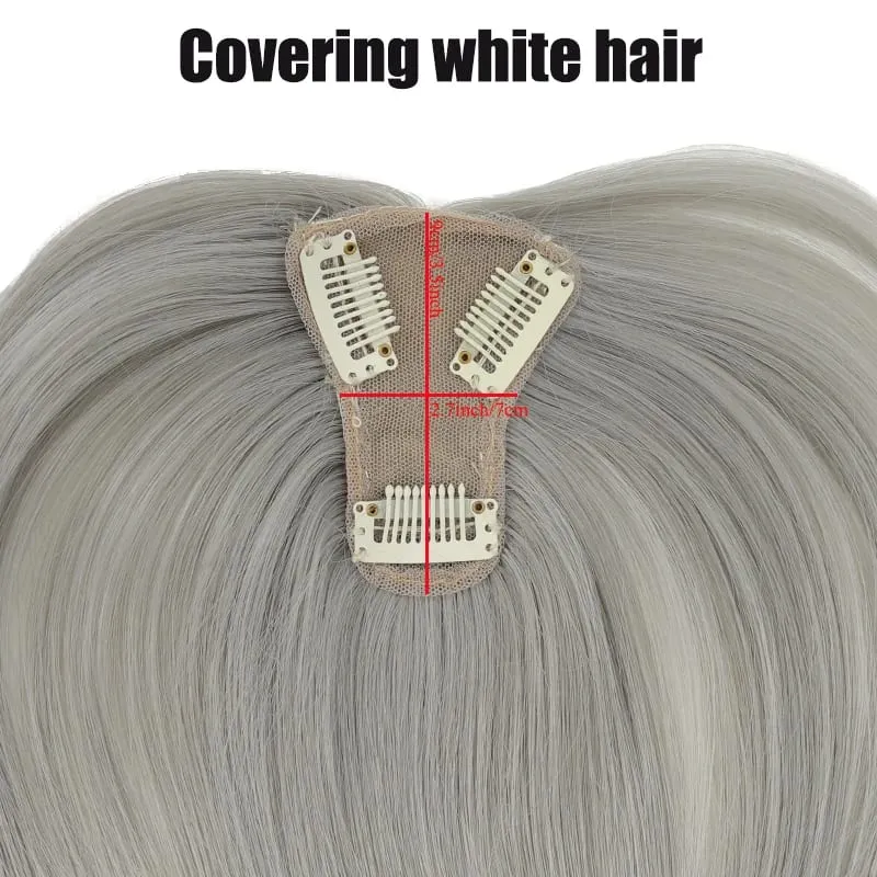 Pièce de perruque pour femmes avec une frange couvrant leurs cheveux blancs et une fine pièce de remplacement invisible pour leurs cheveux — image 4
