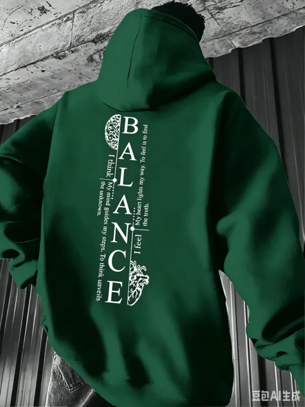 Nueva Sudadera con capucha para hombre, Jersey con estampado de texto Vertical Balance Brain & Heart, sudadera informal estilo callejero, sudadera con capucha para otoño e invierno