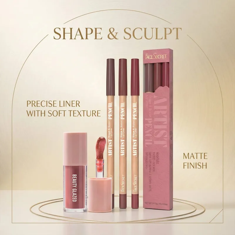 4 Buah Set Lip Liner & Lip Gloss Kit Rias Bibir Harian Halus Tahan Air Tahan Lama Tahan Noda — image 4