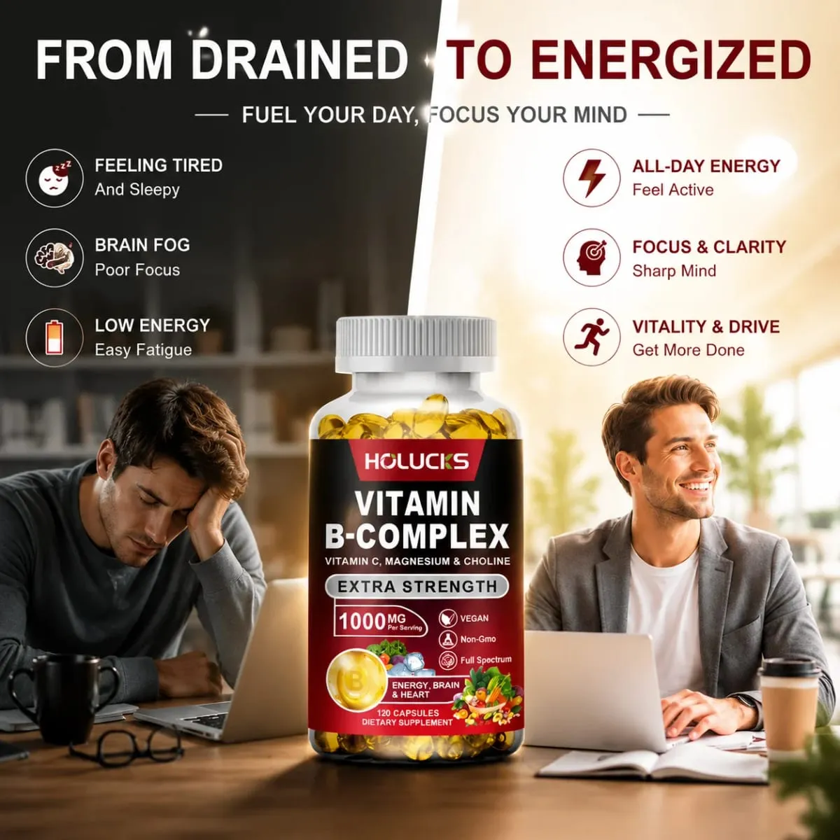 Suplemen Vitamin B Kompleks Yimiduk Premium dengan Biotin & Folat untuk Menggalakkan Kulit Rambut yang Sihat & Keseimbangan Hormon Vegan — image 3