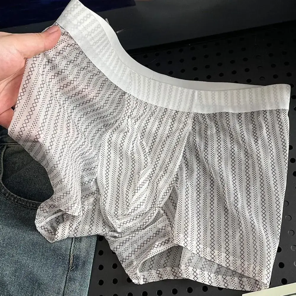 Fashion Thin Ice Silk Boxer Briefs See Through Stripe Leopard Print Boxers Breathable Seamless Cool Feeling Underpants Daily — image 16