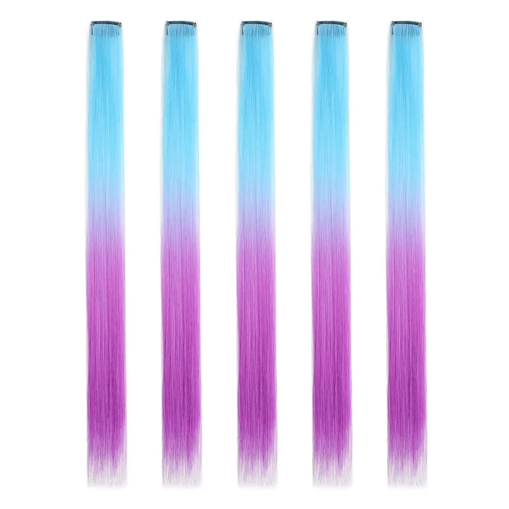 5 stks/set Clip in Hair Extensions Synthetische Haarstukjes Gekleurde Party Hoogtepunten voor Meisjes 18 inch Multi-kleuren Steil Haar — image 14