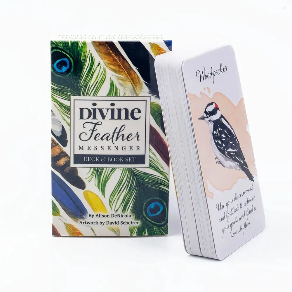 Divine Feather Messenger 44 karty Oracle English Visions Divination Edition 10,3 x 6 cm Talia z przewodnikiem w formacie PDF do gier planszowych i