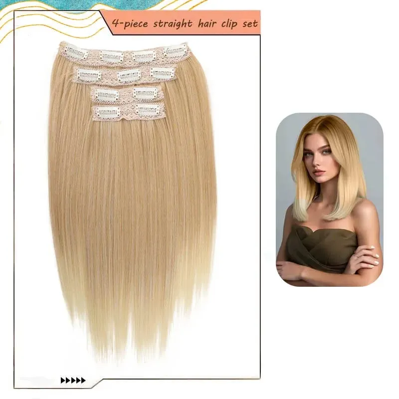 14"Synthetic Thick Clip‑in Hair Extensions 4Pcs Invisible Natural Straight Soft Easy Install For Women Girls Wedding Party Daily — image 12