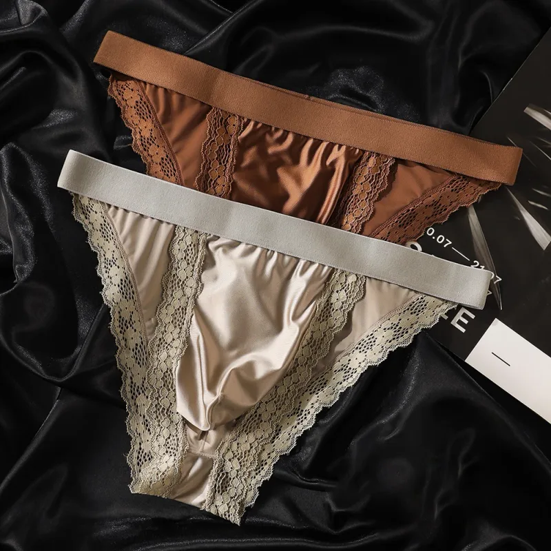 Mutandine da uomo comode in raso, slip in pizzo, bikini sexy a forcella alta, biancheria intima, custodia a vita bassa traspirante — image 18