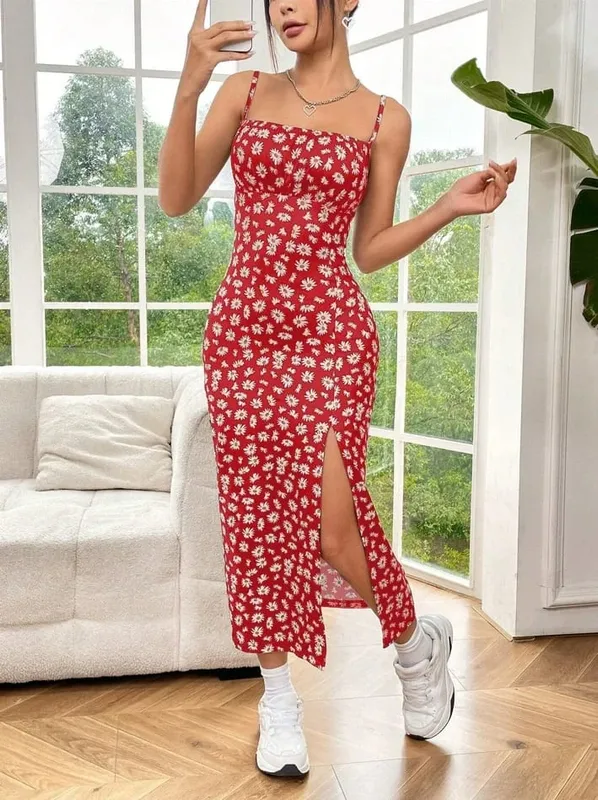 Autunno 2025 Abito lungo senza spalline Avvolgente sul petto con spacco alto Margherita Stampa leopardata Abito lungo con gonna avvolgente — image 10