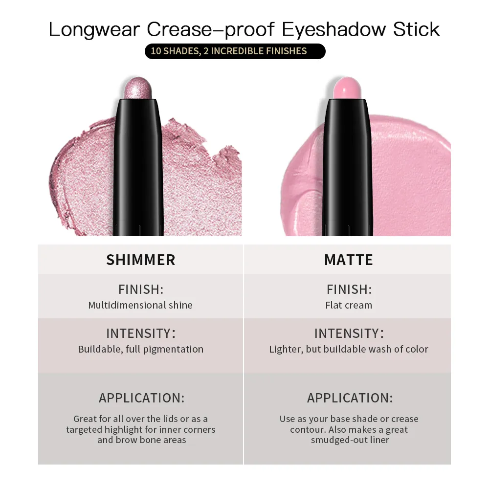 Shimmer & Matte Eyeshadow Pencil Stick Waterproof Pearlescent Metallic Glitter Eye Shadow Highlighter Pen Eyeshadow Cosmetics