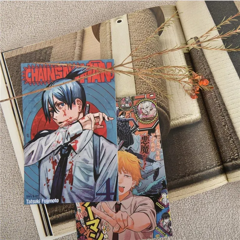10 ชิ้นญี่ปุ่น Anime Chainsaw Men ตัวอักษรโปสเตอร์สติกเกอร์โปสการ์ดของขวัญ Home Study Room Wall ตกแต่งพื้นหลังภาพภาพวาด — image 3