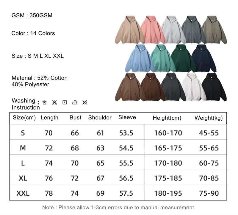 New Men Double Headed Zipper Fleece Hoodies Unisex Loose Basic Solid Warm Hooded Sweatshirts Coats For Winter HY0633