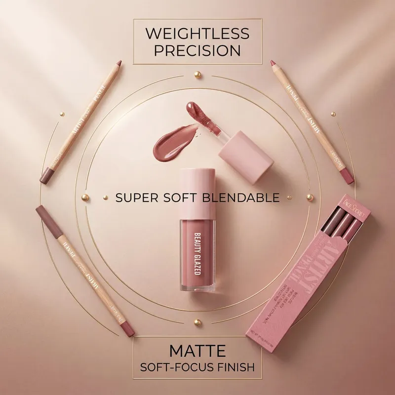 4 Buah Set Lip Liner & Lip Gloss Kit Rias Bibir Harian Halus Tahan Air Tahan Lama Tahan Noda — image 3