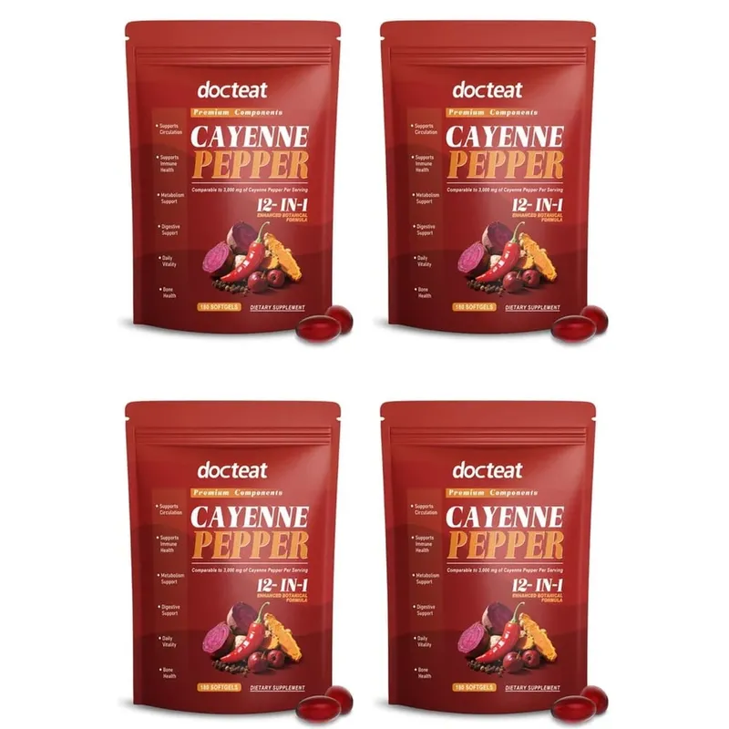 Docteat Cayenne Pepper Softgels with Vitamin D3 and K2 Energy Metabolism and Digestive Support Antioxidant Defense 180 Softgels — image 10