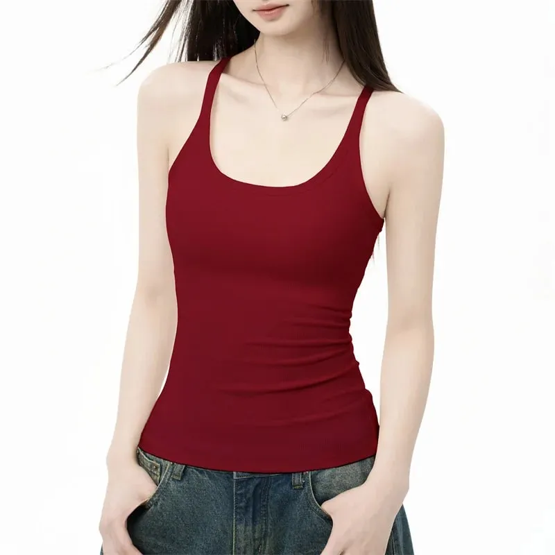 Zjaiss Elegant ถักฤดูร้อน Tank Top เกาหลี Slim Solid U คอผู้หญิง Cami Soft Ribbed Basic Layering Vest แฟชั่นสุภาพสตรี top — image 13