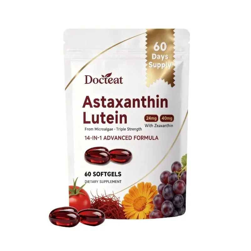 Augenergänzungsmittel mit dreifacher Stärke, Lutein, Astaxanthin und Zeaxanthin, Sehunterstützung bei Bildschirmblendung und digitaler Augenbelastung, 60 Kapseln
