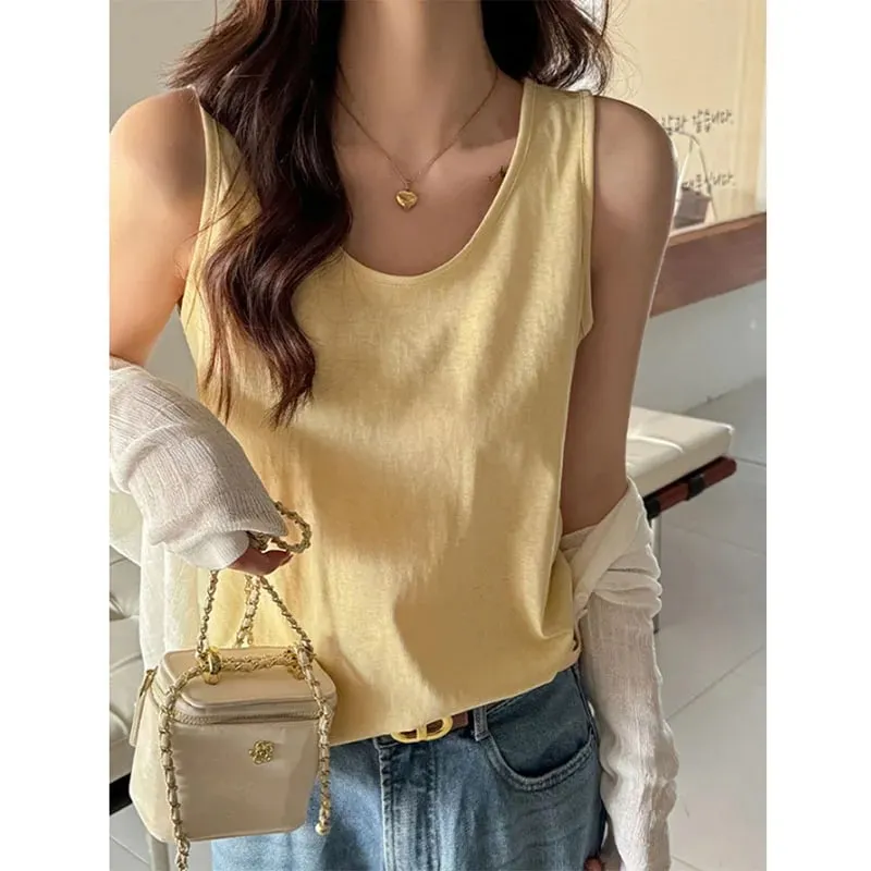 2026 novas mulheres verão casual regata cor sólida all-match básico sem mangas colete feminino coreano simples solto o-pescoço camis topo — image 4