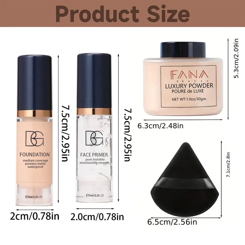 Conjunto de 4 unidades de pacote de maquiagem facial - Pó de configuração de base fosca de primer suavizante com sopro - Pacote de valor à prova d'água de longa duração — image 4