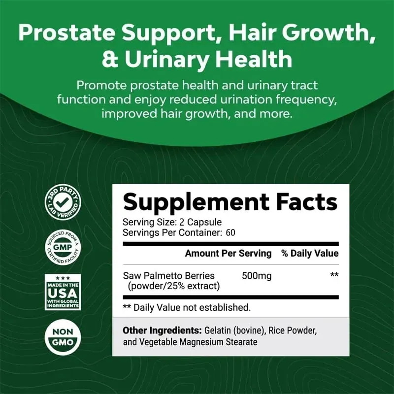 Saw Palmetto - Urinary Health DHT Blocker and Prostate Support Supplement Prevents Hair Loss