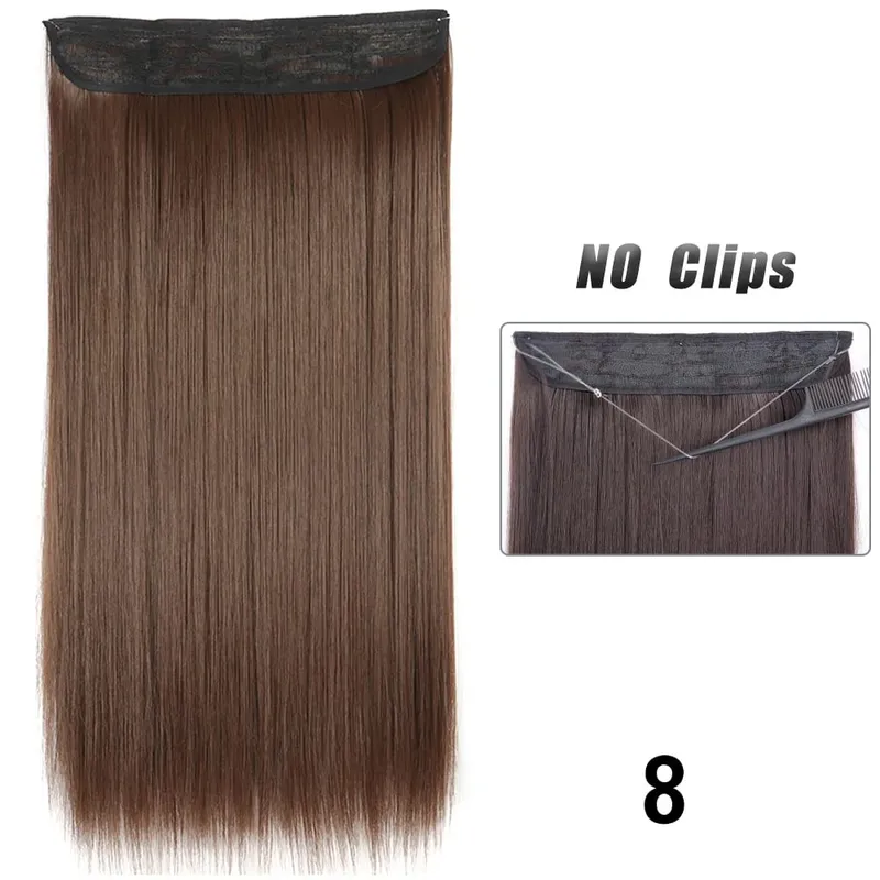 No Clips Hair Extensions Invisible Wire Lang Lige Syntetisk Falsk Hair Piece 80cm Sort Brun Blond Frisure — image 14
