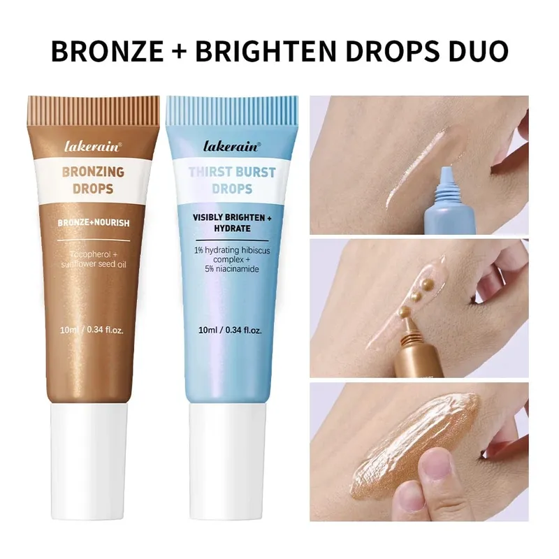 Kit duo de gouttes bronze et éclaircissantes, 2 pièces, ensemble de soins pour la peau, gouttes éclatantes et bronzantes, nourrit visiblement, éclaircit, hydrate, taille voyage, bronze