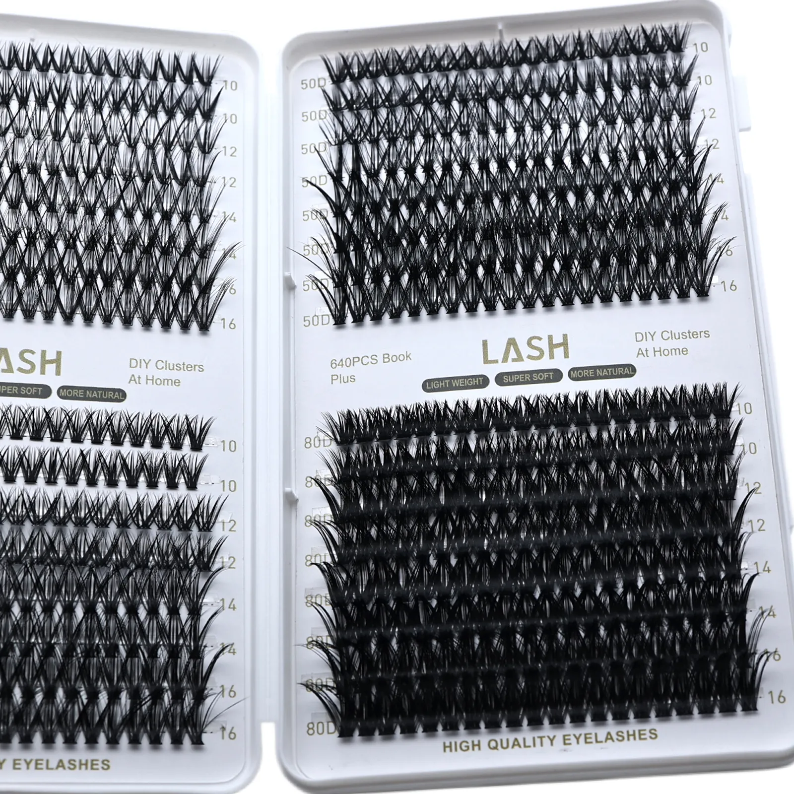 Buku Kluster Bulu Mata DIY 640Pcs 30D‑80D Ketumpatan Campuran D Curl 10‑16mm Panjang Campuran Kluster Bulu Mata Individu Alat Solekan Mata Rumah — image 2