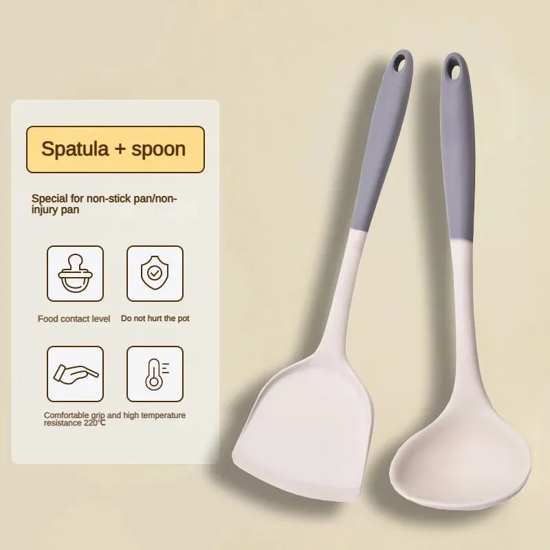 Juego de 1/2/3/4 espátula de silicona gris y blanca, juego de cuchara para sopa, sartén antiadherente, herramientas de cocina, kit de cocina