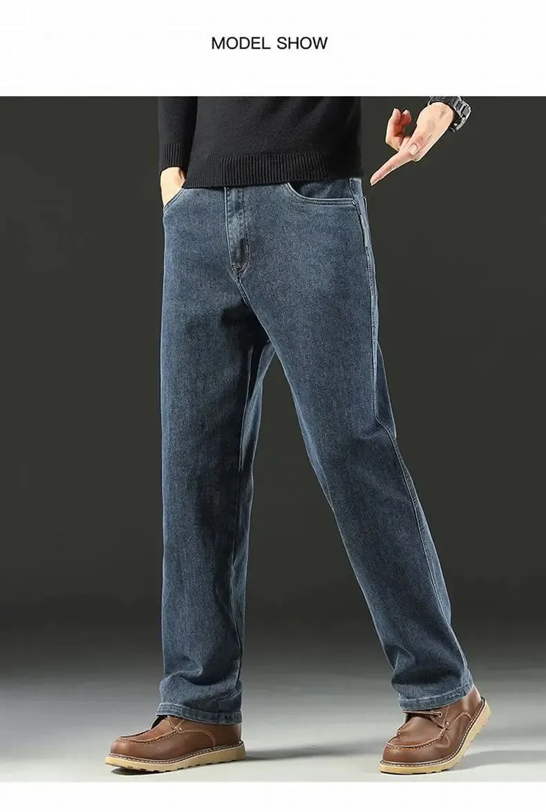 Spring and Autumn Men's Baggy Jeans Casual Straight Stretch Versatile Wide-leg Business Denim Pants Comfortable Loose Trousers — image 7