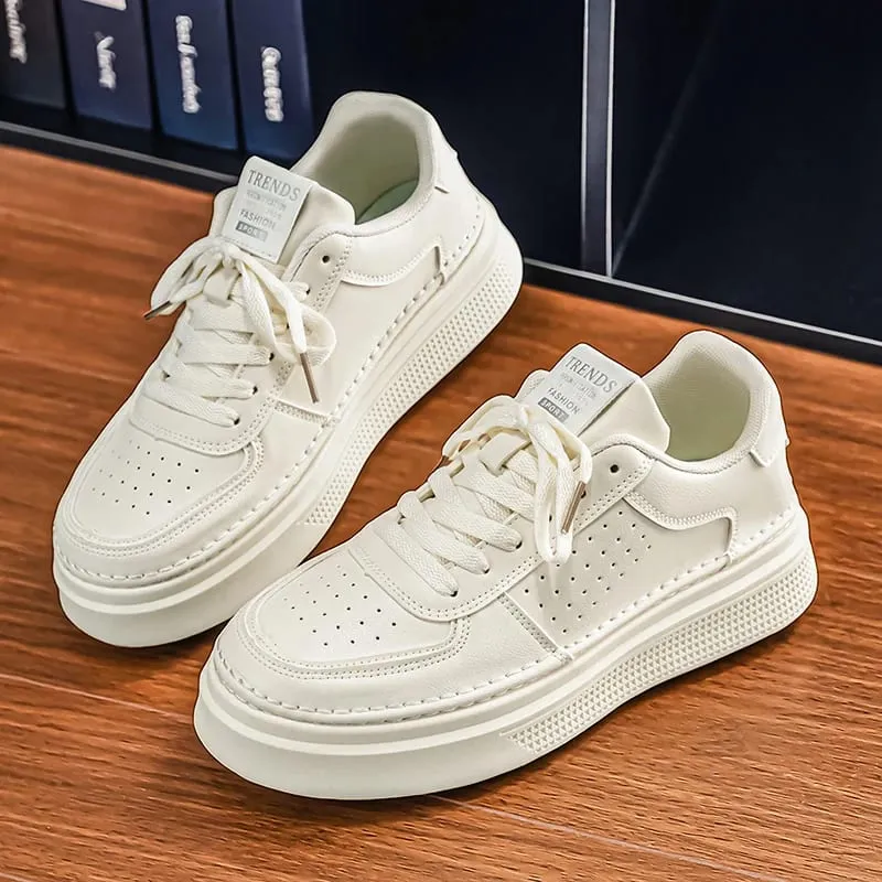Männer Casual Sneakers Atmungsaktive Trendy Paarung Weiß Bequeme Rutschfeste Tägliches Gehen Dicke Sohlen Höhe Zunehmende Sportschuhe — image 3