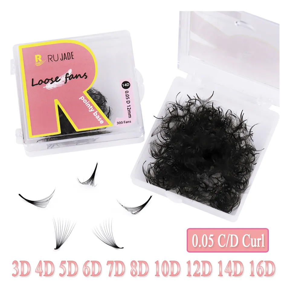 Rujade แฟนหลวม 3D 4D 5D 14D รัสเซียแฟนขนตาหลวมแฟน SHARP Stem บาง Pointy ฐาน Premade แฟน Lashes — image 2