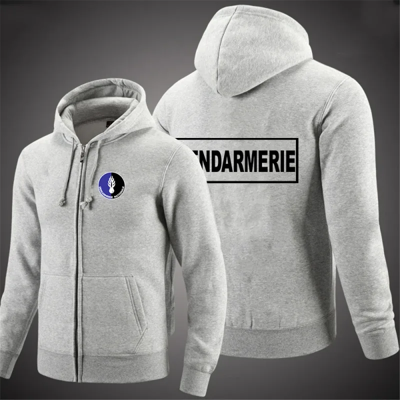 2025 Musim Semi Musim Gugur Gendarmerie Perancis Logo Dicetak Warna Solid Kesederhanaan Hoodie Pria Populer Kardigan Pakaian Jalanan Jaket Mantel — image 5