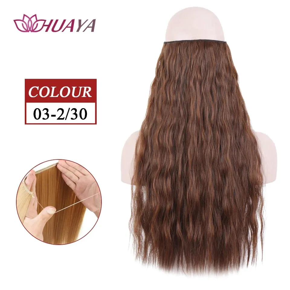 Filo invisibile sintetico lungo rettilineo senza clip nelle estensioni dei capelli Pezzi di capelli finti Linea di pesce segreta Posticci per le donne — image 33