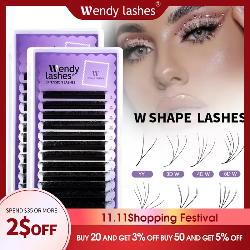 Wendy Lashes YY รูปร่างขนตาอัตโนมัติดอก W รูปร่าง Bloom 3D 4D 5D 6D 8DPremade อุปกรณ์ขนตาสีดำ Cilios 5D — image 2