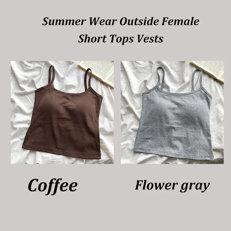 2 ชิ้น/เซ็ตผู้หญิง Basic Cotton Camisole มาดามสีทึบสปาเก็ตตี้สายรัดแขนกุด Slim เสื้อ Breathable เสื้อแขนกุดสั้น — image 12