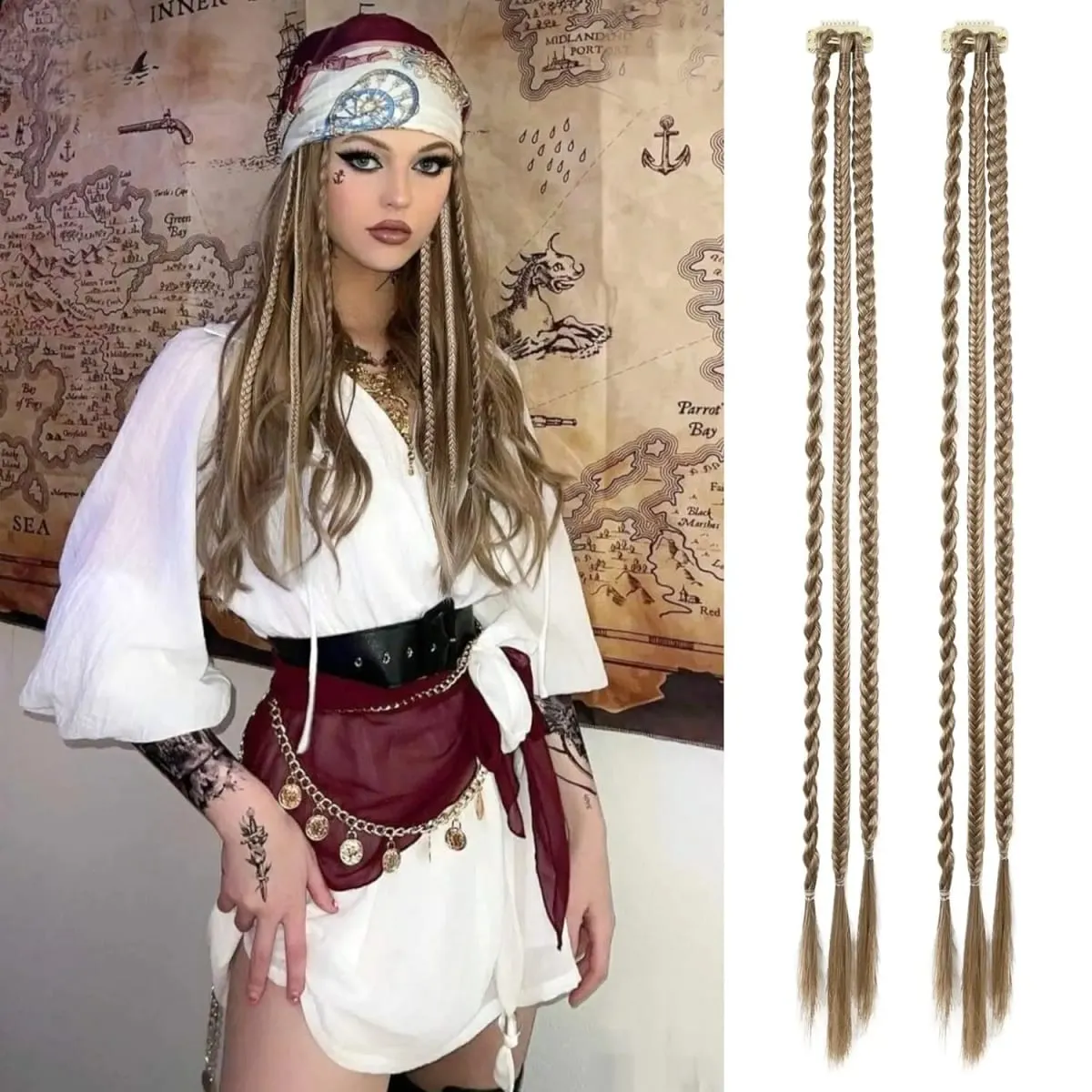 Braids Hairpiece คลิปด้านหน้า Braid Bang Extensions สำหรับผู้หญิงสังเคราะห์ Braided Ponytail ผมชิ้นสำหรับสวมใส่ทุกวัน — image 2