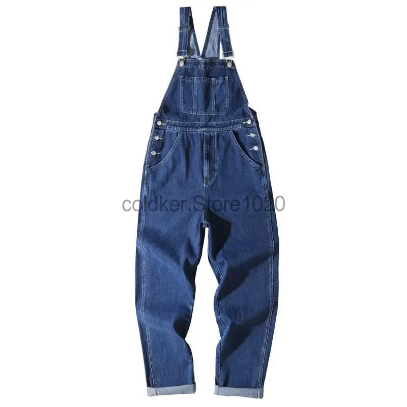 ใหม่ผู้ชาย DENIM Overalls Casual หลายกระเป๋าหลวม Splice ตรง Rompers แฟชั่นปรับ Suspenders กางเกงยีนส์สำหรับชาย