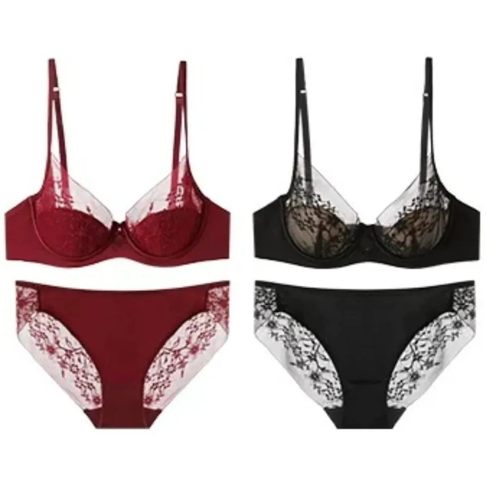 Gelin Şenlikli Kırmızı Dantel Intimates Kiti Yumuşak Balenli Ince Fincan Şınav Destek iç çamaşırı seti Küçük Göğüs 32-38 Kadın iç çamaşırı — image 3