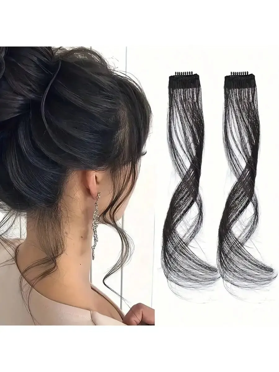 ยาวด้านข้าง Bangs 2 PCS สังเคราะห์ชุดหยักลอนคลิปในผ้าม่าน Bangs ด้านหน้า Bangs Face-Framing ไฮไลท์สำหรับสตรี