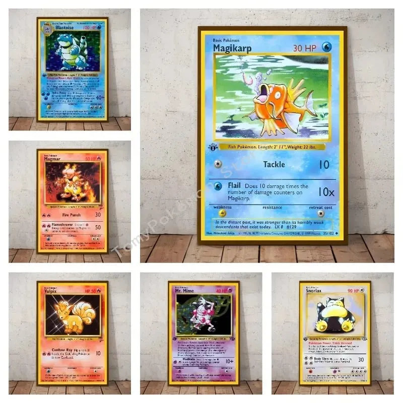 Pokemon Basis ชุด 1996 จาก Engels การ์ด Shining โปสเตอร์ภาพวาดผ้าใบพิมพ์สีน้ำ Wall Art ภาพตกแต่งบ้านของขวัญ