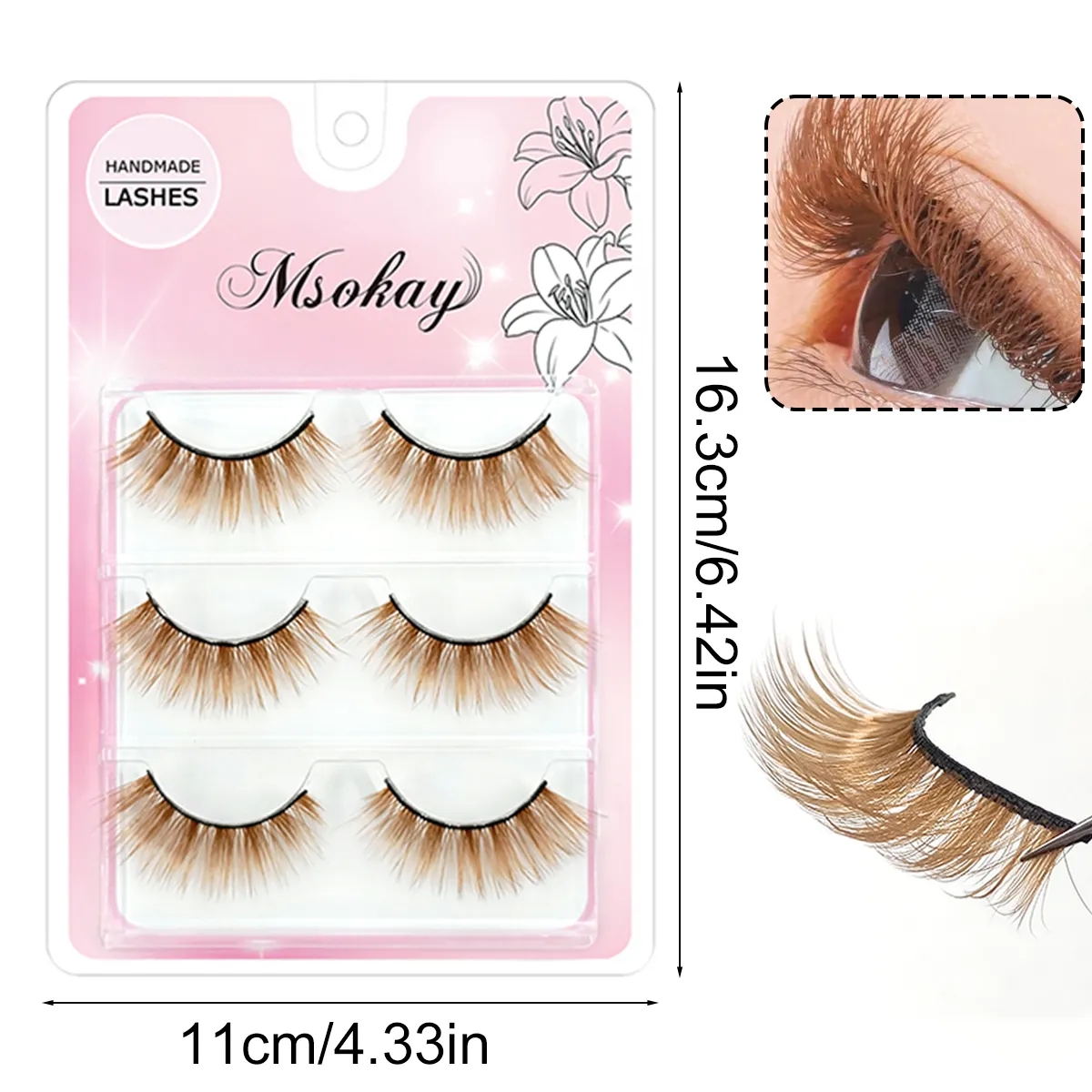 3 คู่สายรุ้งสีขนตาสีน้ำตาลคอสเพลย์ขนตาปลอมสีบลอนด์แต่งหน้า Eye Lashes สีสันสีฟ้าฮาโลวีนมังสวิรัติ Cilias
