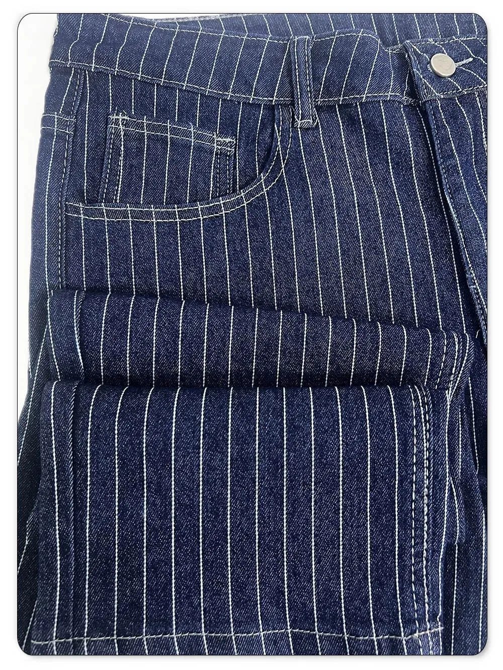 Leichte, luxuriöse, blau-weiß gestreifte Jacquard-Jeans mit schmaler, elastischer Passform und geradem Bein. Business-Casual-Jeans für Pendler — image 8