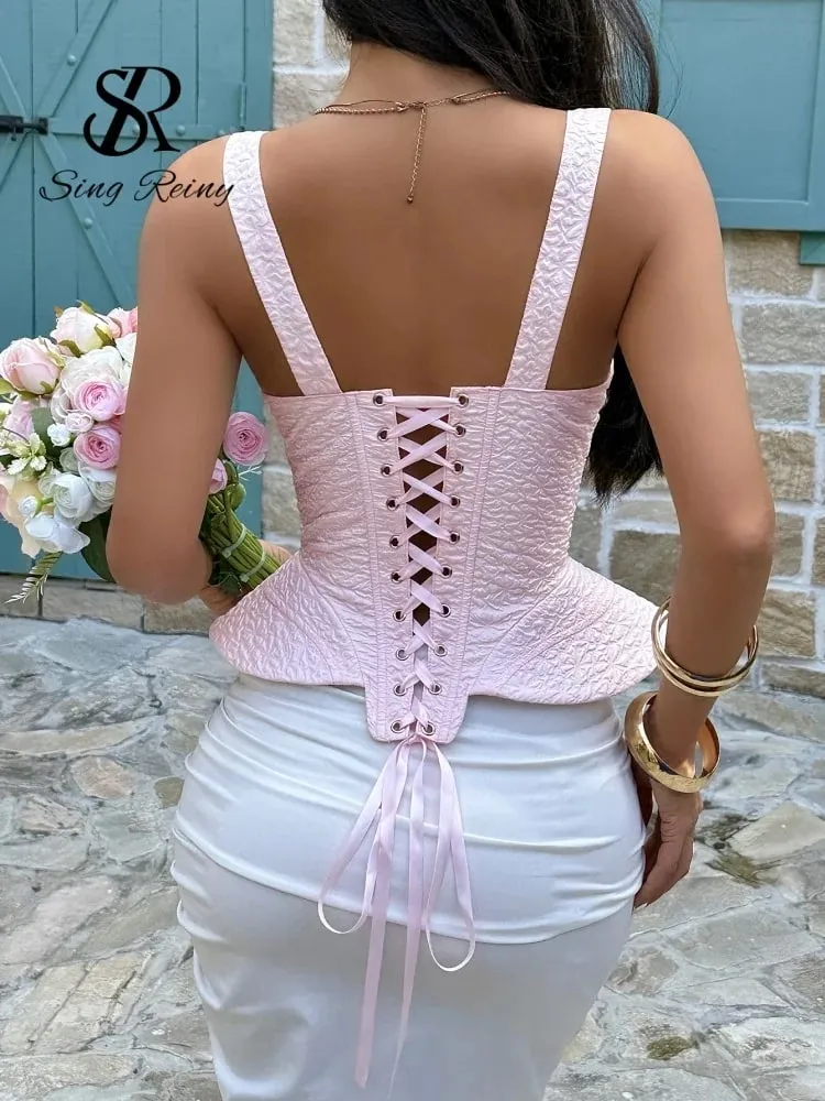 Luxe Fête De Mariage Top Corset Femmes Sangle Grand Ourlet À Lacets Solide Camisole Célébrité Style Jacquard Gala Débardeur — image 6