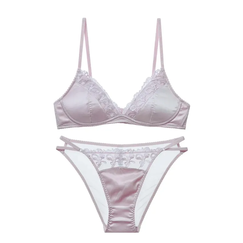 Dessous-Set im französischen Stil für Damen, dünner, bügelloser Triangel-BH mit Spitzen- und Stickmuster — image 7