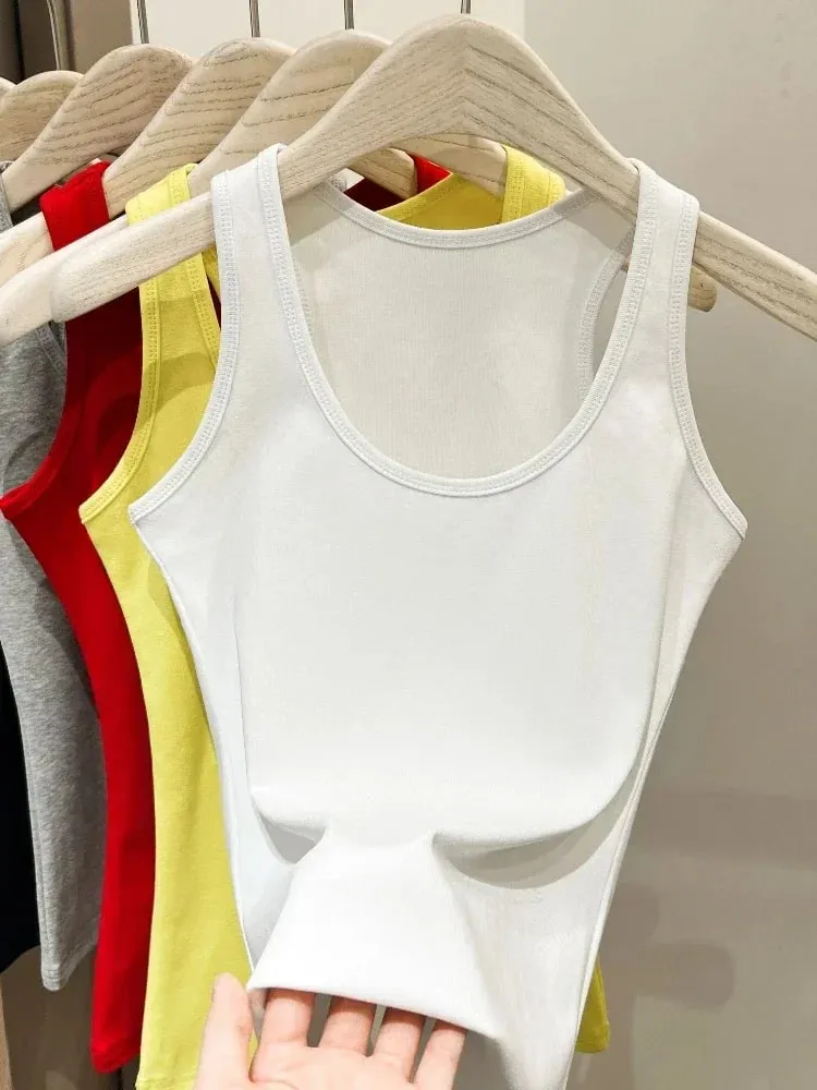 Neue Koreanische Stil U-Neck Ärmellose Strap Tank Tops Abnehmen Basis Schicht Top Mode Minimalistischen Design Sommer Weibliche Solide camis — image 3
