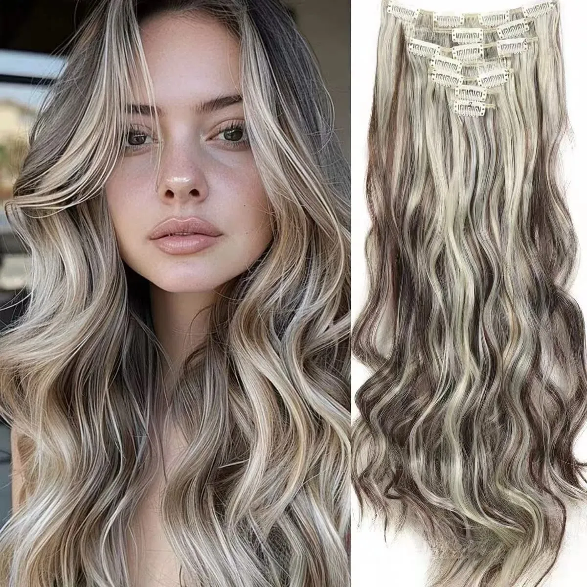 7 clip nelle estensioni dei capelli Acconciatura a onda lunga Nero 60-71 cm Capelli sintetici naturali Uso quotidiano Parrucchino per donna — image 6