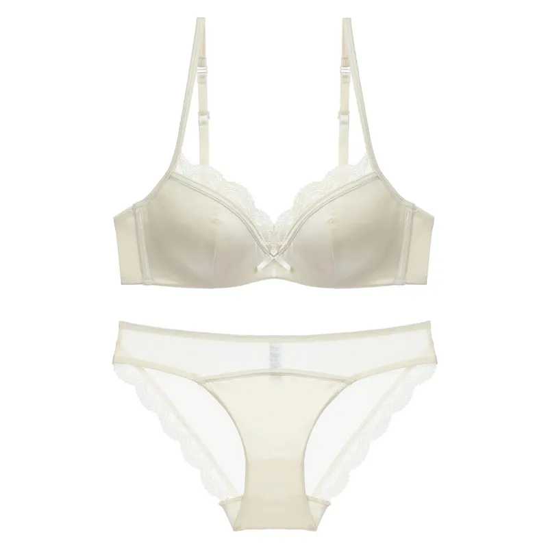 Letní bezešvá krajková sada podprsenky pro malá poprsí Soft drátěná zeštíhlující souprava Bralette & Kalhotky Lehké spodní prádlo Sexy