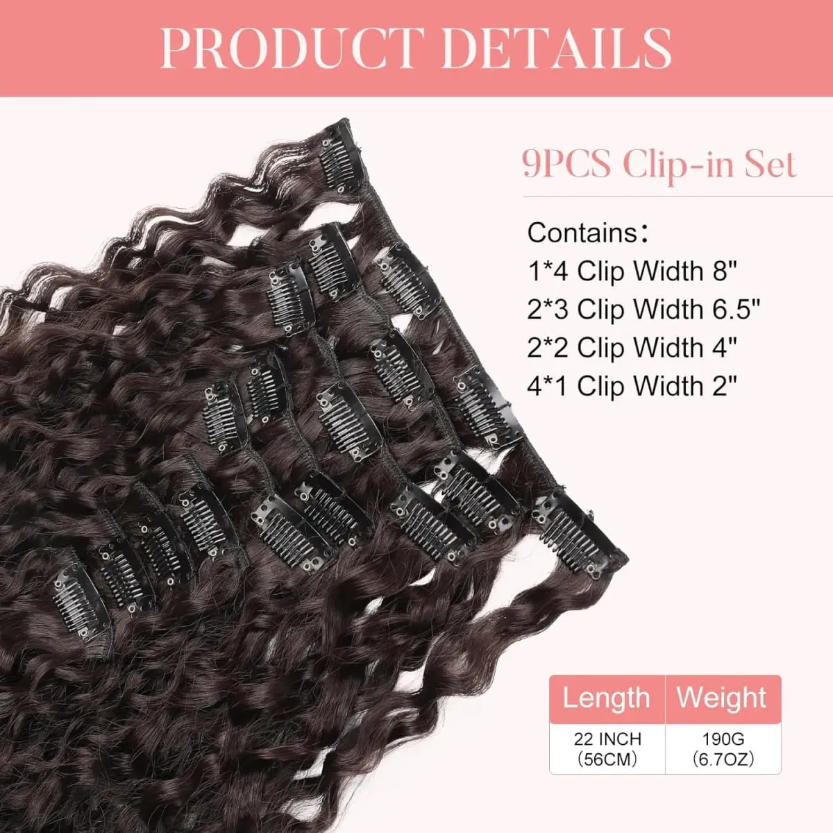 9PCS ที่ยอดเยี่ยม Handstitching คลิปในส่วนขยายของผม 22 นิ้ว CURLY Hair EXTENSION ยาวนุ่มสังเคราะห์ Hairpieces สำหรับผู้หญิง — image 3