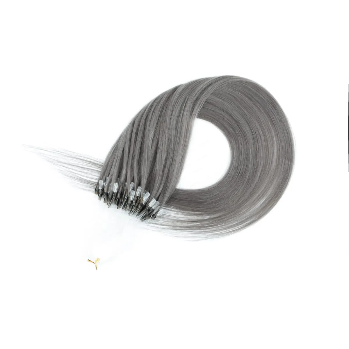 Extensions de cheveux humains colorés à micro maillons, sans colle, cheveux humains vierges, pour femmes et filles, 50 brins colorés, 30G, gris — image 5