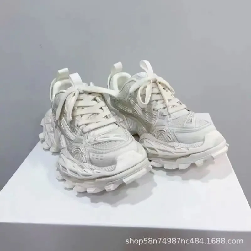 2026 Men's Genuine Leather Elevated Dad Sneakers Color Block Mesh Chunky Casual Shoes With Thick Sole — image 4
