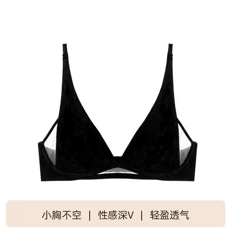 ภาษาฝรั่งเศสคำสามเหลี่ยม Bra กระต่ายหูถ้วยลึก V Bralette ไร้สายสำหรับหน้าอกขนาดเล็กไม่มีช่องว่างเซ็กซี่ชุดชั้นในชุดฤดูร้อนบาง