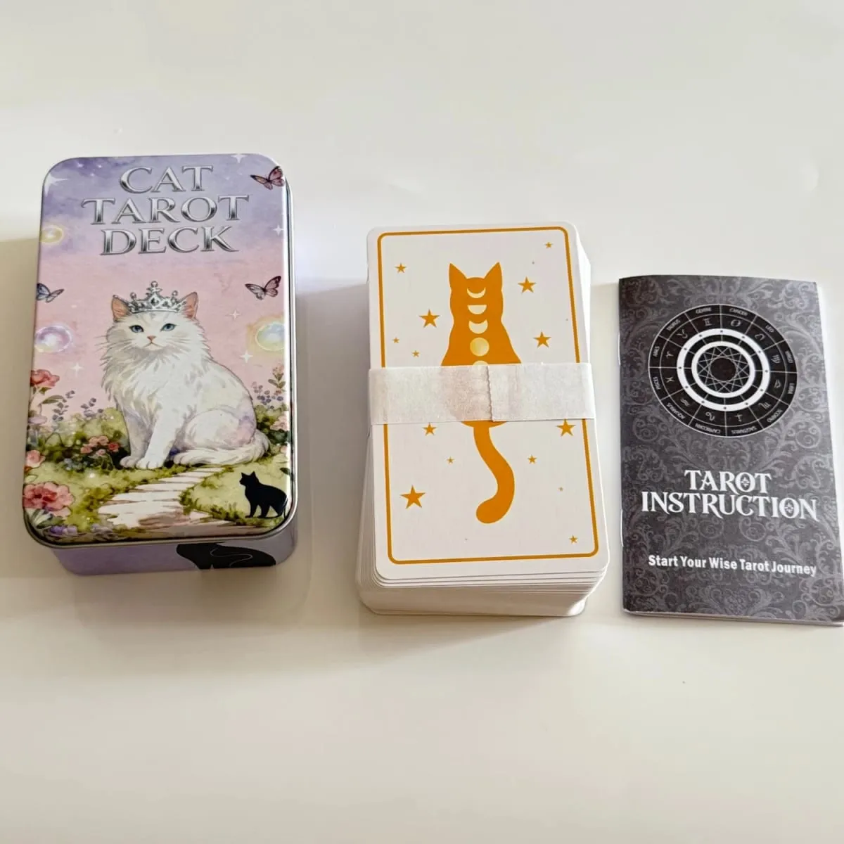 12*7cm Cat Tarot Deck In Metal Box 350GSM English Version Wait Tarot Cards Board Games with Paper Instruction Manual